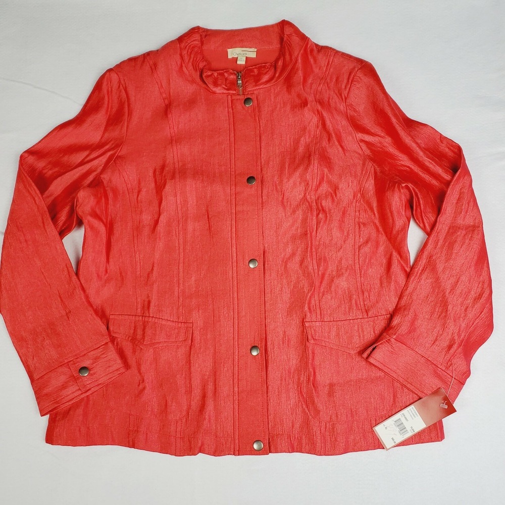 Choices Womens Jacket Size XL‎ Shimmer Flora Color Lightweight Full Zipper